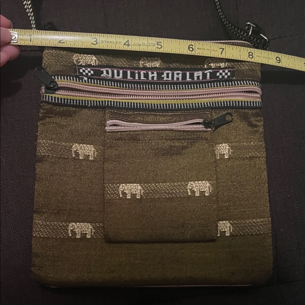 0977** Unisex Gold-Banana Leaf green Thai Silk Stylish Crossbody Bag - Picture 6 of 10